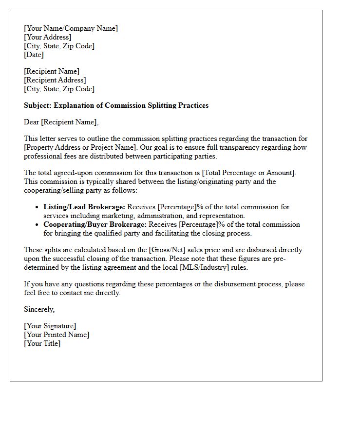 Commission Splitting Practices Explanation Letter
