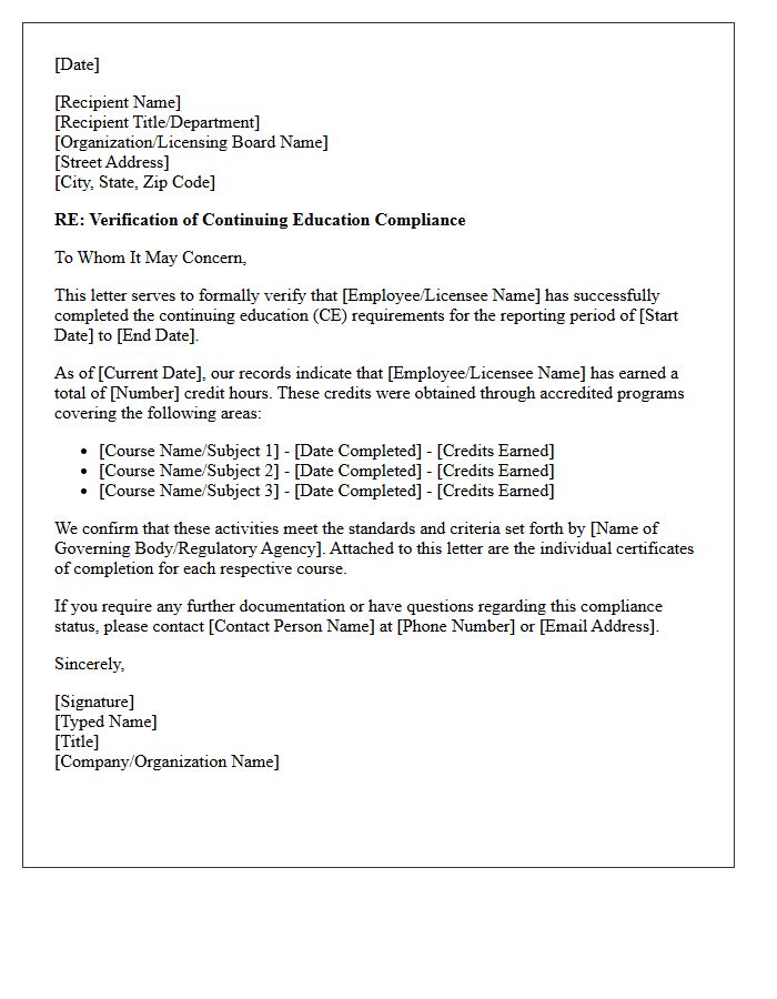 Continuing Education Compliance Verification Letter