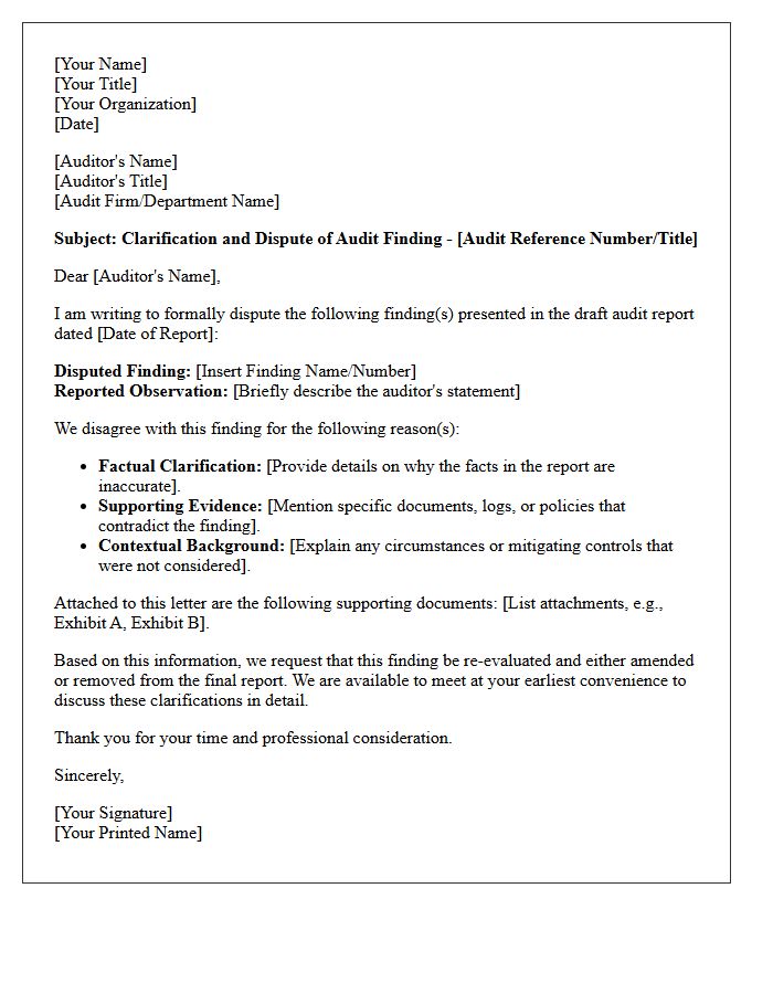Audit Finding Dispute Clarification Letter