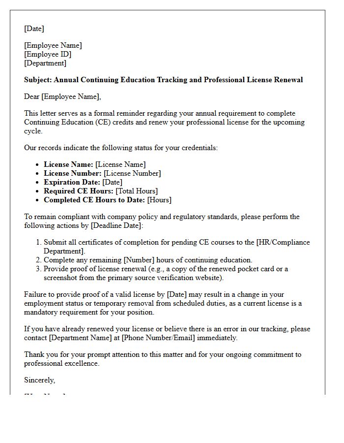 Annual Continuing Education Tracking And License Renewal Letter
