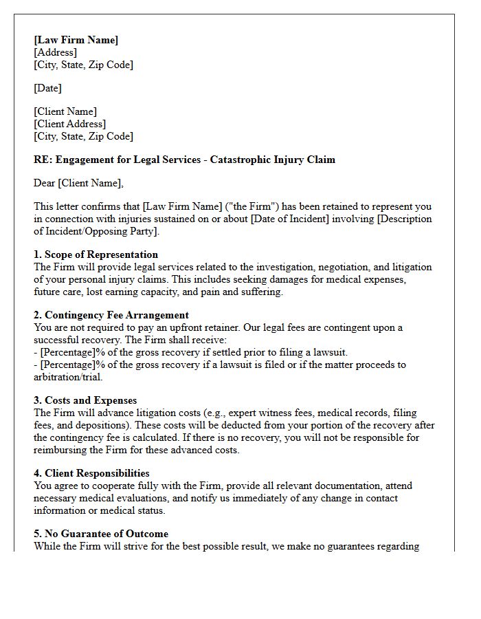 Catastrophic Injury Litigation Engagement Letter