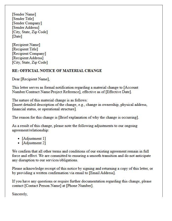 Official Notice Of Material Change Letter