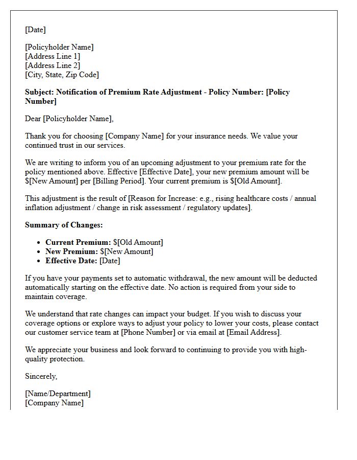 Premium Rate Adjustment Notification Letter