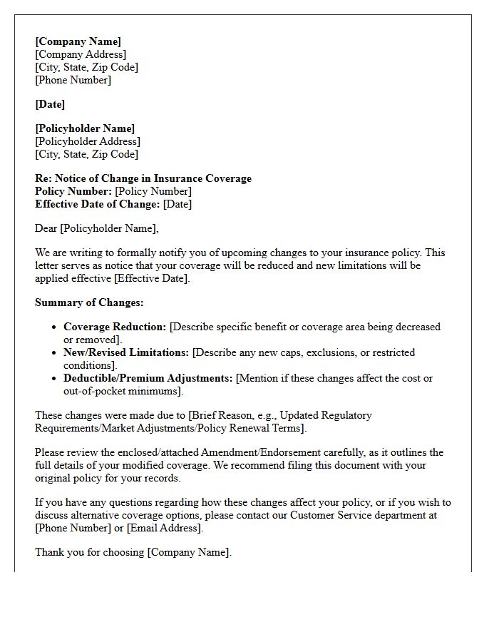 Coverage Reduction And Limitation Change Letter