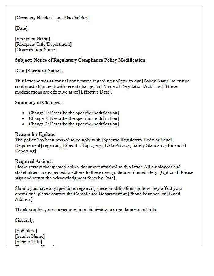 Regulatory Compliance Policy Modification Letter