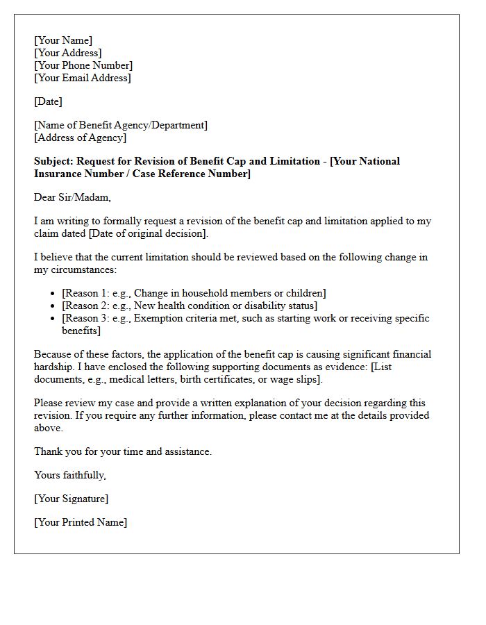 Benefit Cap And Limitation Revision Letter