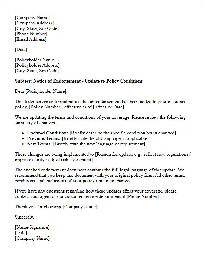 Policy Endorsement Condition Update Letter