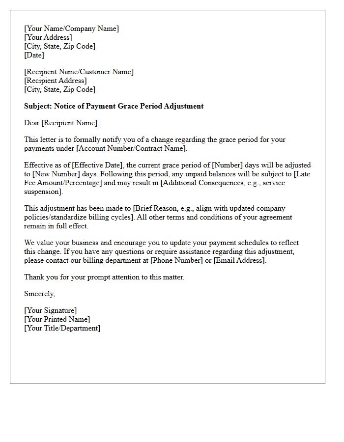Payment Grace Period Adjustment Letter