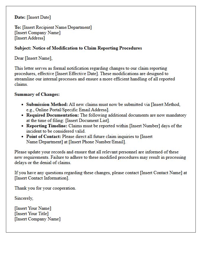 Claim Reporting Procedure Modification Letter