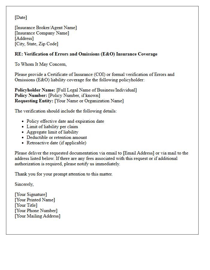 Standard Errors And Omissions Coverage Verification Request Letter