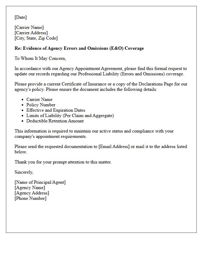 Carrier Request Letter For Agency Errors And Omissions Coverage