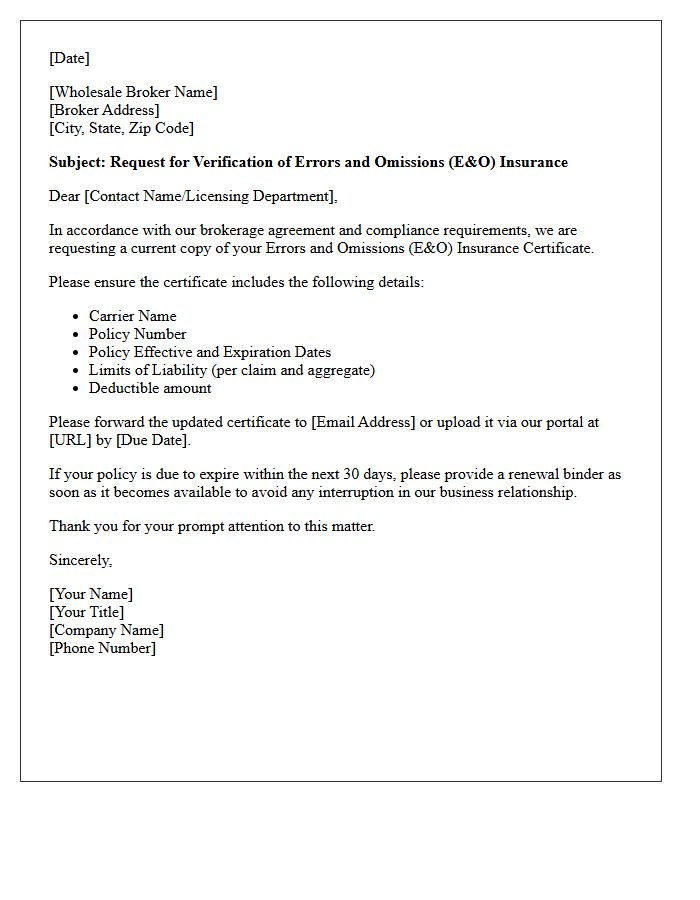 Wholesale Broker Errors And Omissions Verification Request Letter