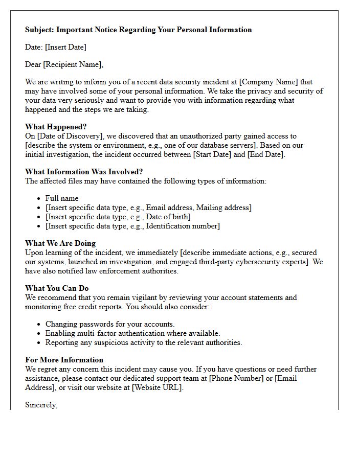 Initial Notification Letter for General Data Security Breach