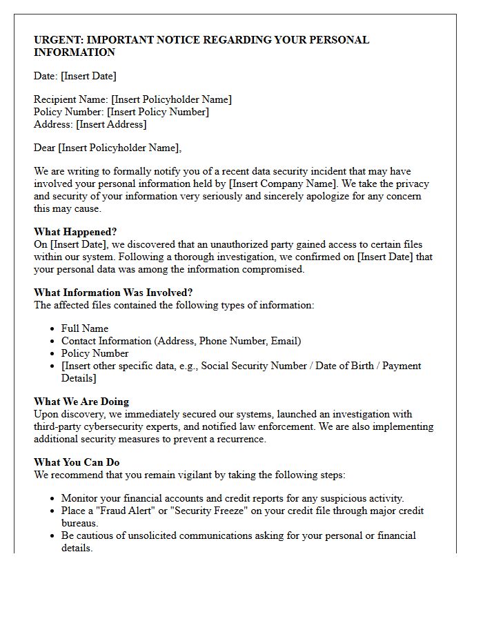 Urgent Letter Regarding Compromised Policyholder Personal Information