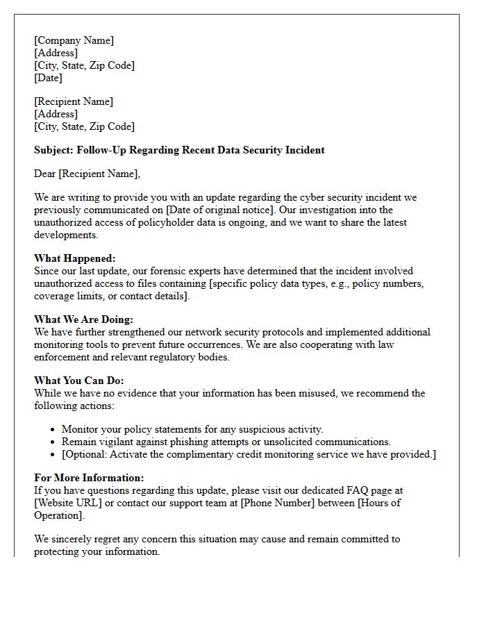 Follow-Up Letter Concerning Recent Cyber Incident Involving Policy Data