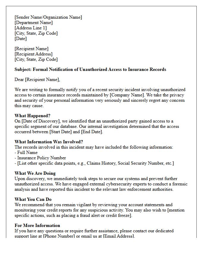 Formal Notification Letter Regarding Unauthorized Access to Insurance Records
