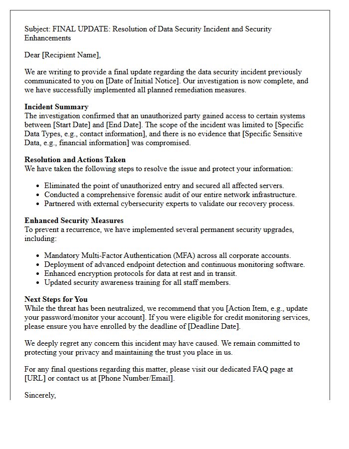 Final Update Letter on Data Security Breach Resolution and Enhanced Security