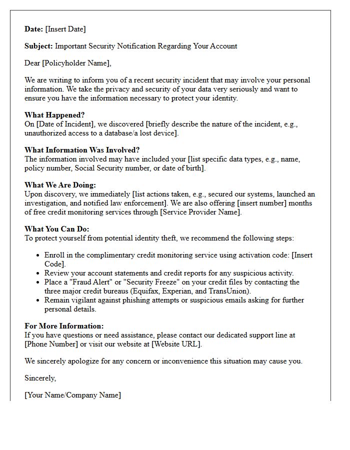 Letter Alerting Policyholders to Potential Identity Theft Risks