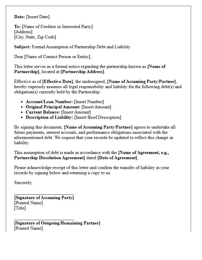 Partnership Debt And Liability Assumption Letter
