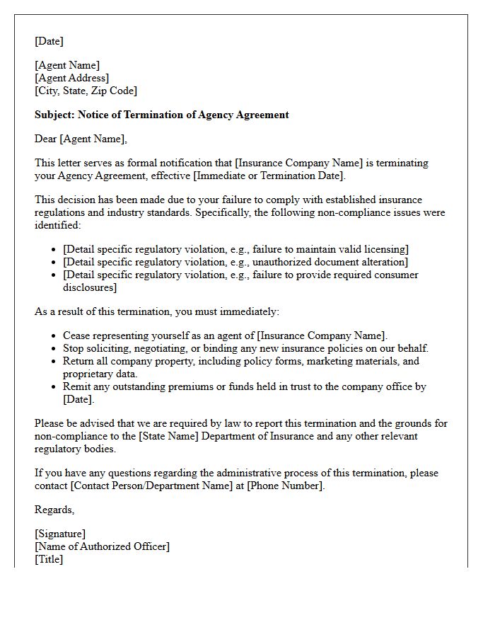 Insurance Agent Termination Letter For Regulatory Non-Compliance