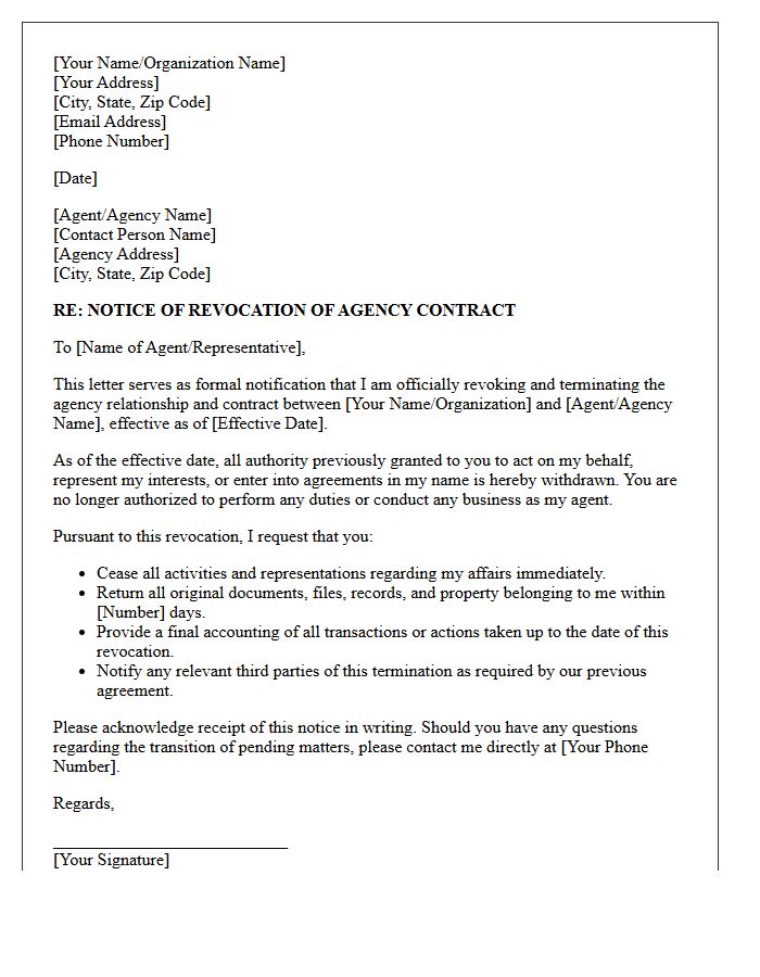 Official Notice Of Agency Contract Revocation Letter