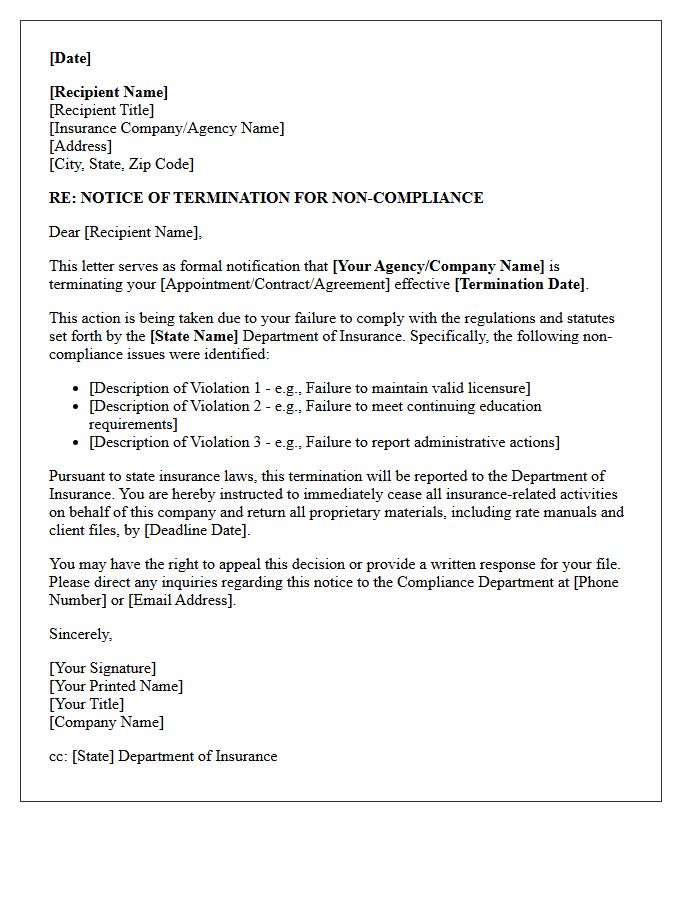 State Department Of Insurance Non-Compliance Termination Letter