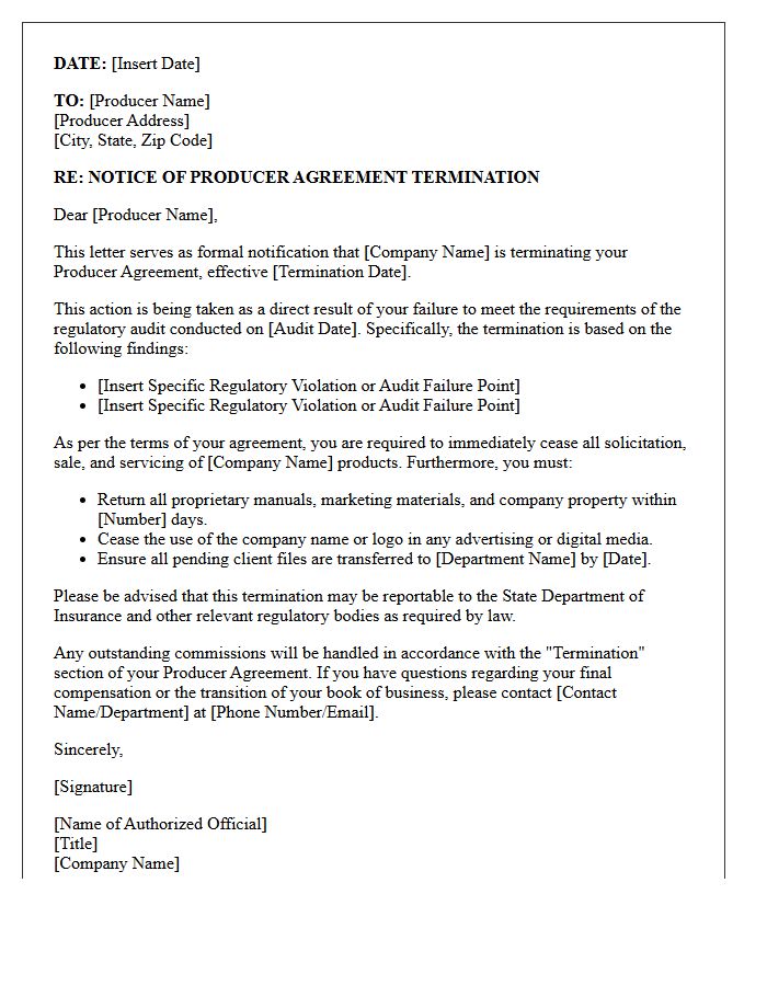 Notice Of Producer Termination Letter For Regulatory Audit Failure