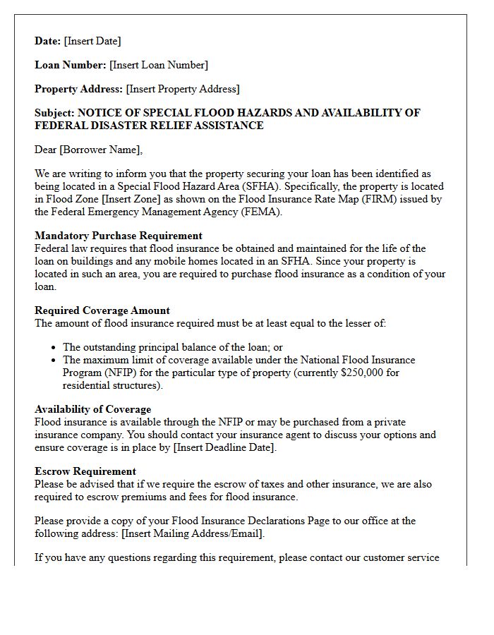Initial Mandatory Flood Insurance Purchase Notification Letter