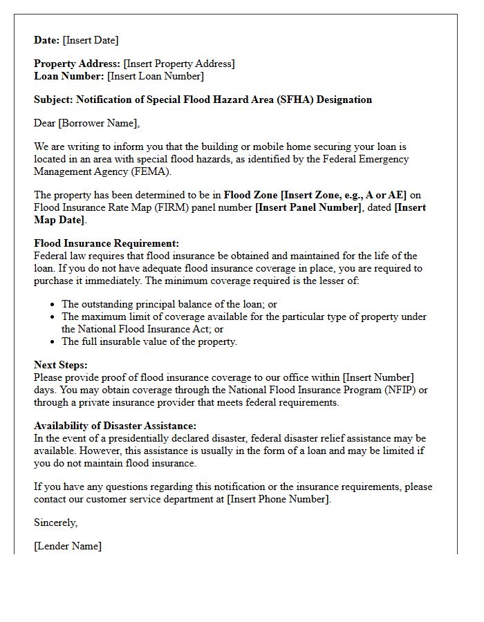 Special Flood Hazard Area Designation Notification Letter
