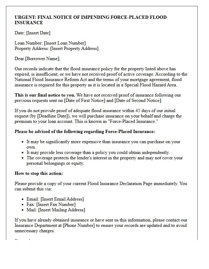 Force-Placed Flood Insurance Impending Action Letter