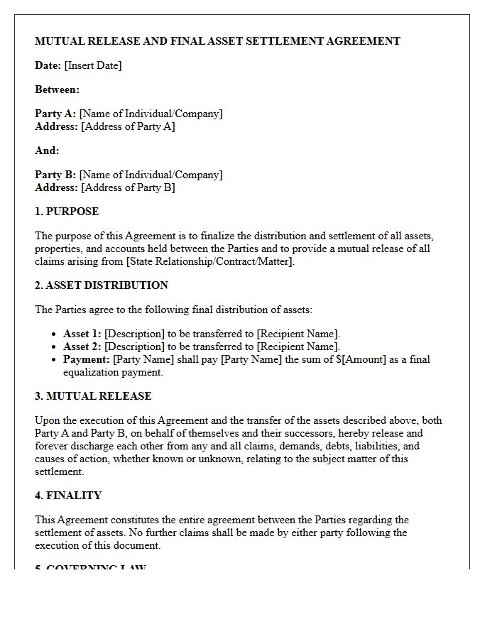 Mutual Release And Final Asset Settlement Letter