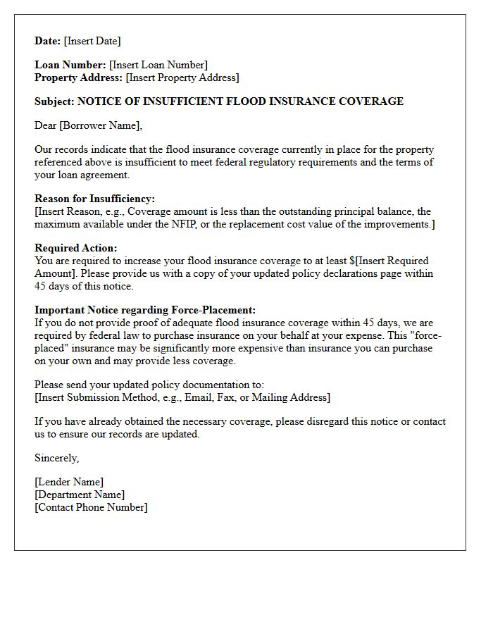 Notice of Insufficient Flood Insurance Coverage Letter