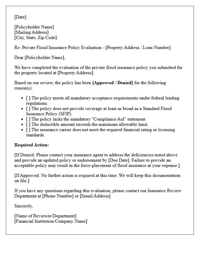 Private Flood Insurance Policy Evaluation Letter