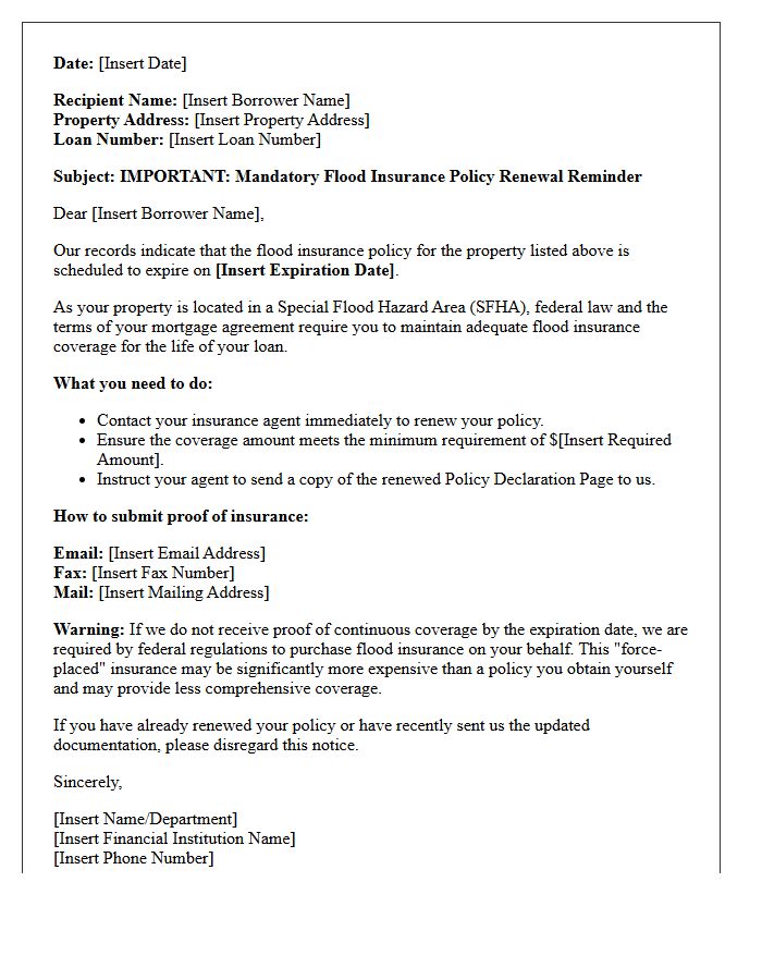Mandatory Flood Insurance Policy Renewal Reminder Letter