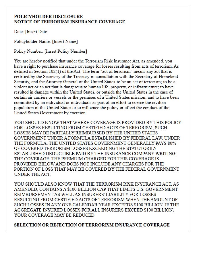 Initial Terrorism Risk Insurance Act Disclosure Letter