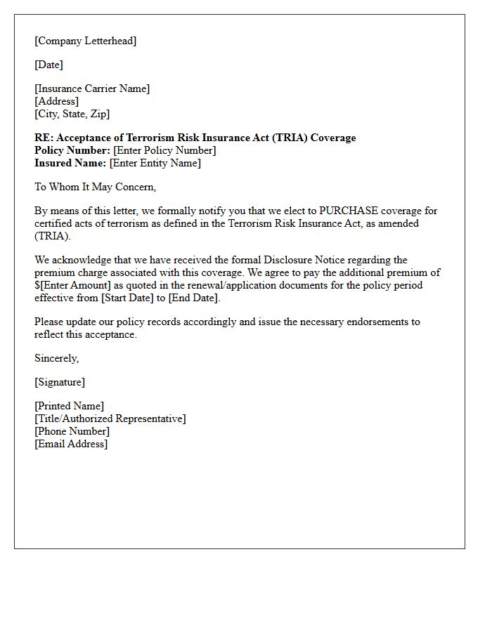 Commercial Property TRIA Acceptance Letter