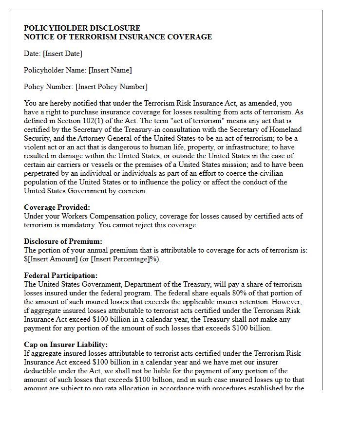 Workers Compensation Mandatory TRIA Disclosure Letter