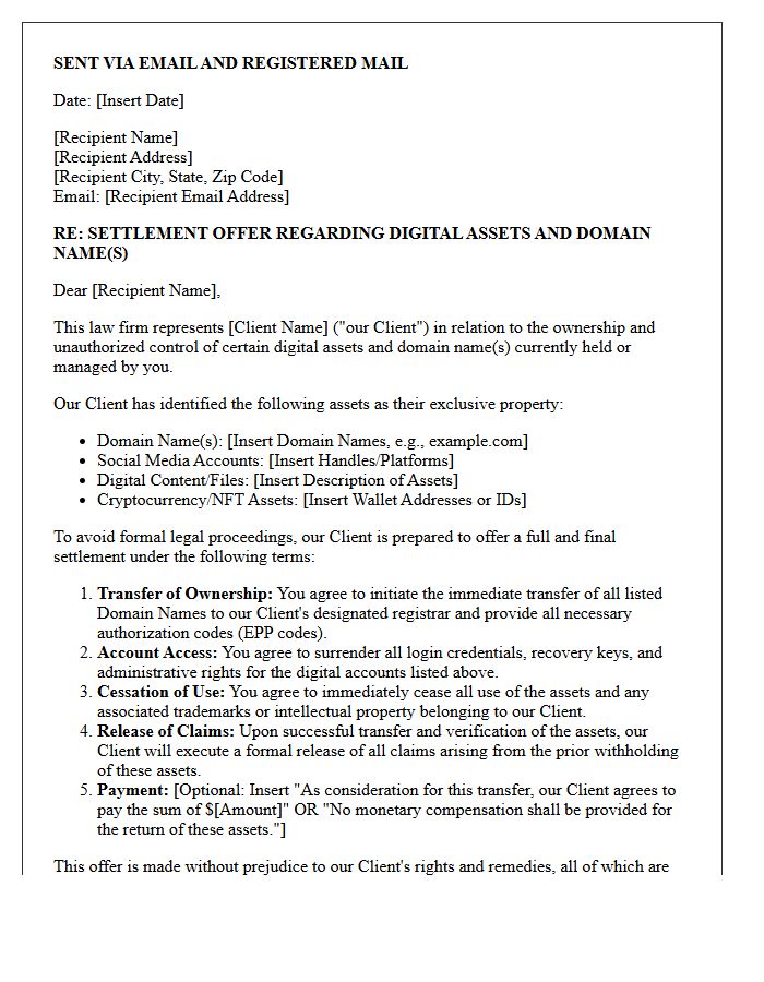 Law Firm Digital Asset And Domain Settlement Letter