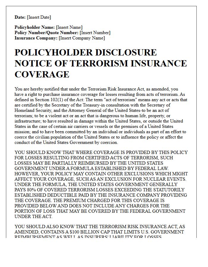 TRIA Premium Quotation and Disclosure Letter