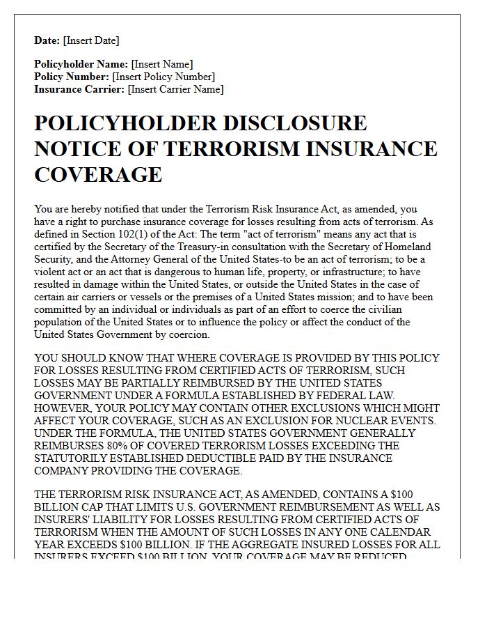 General Liability TRIA Option Notice Letter