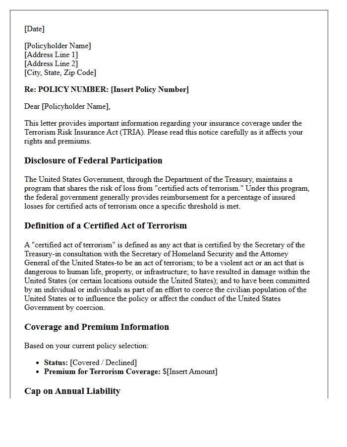 Certified Acts of Terrorism Coverage Letter