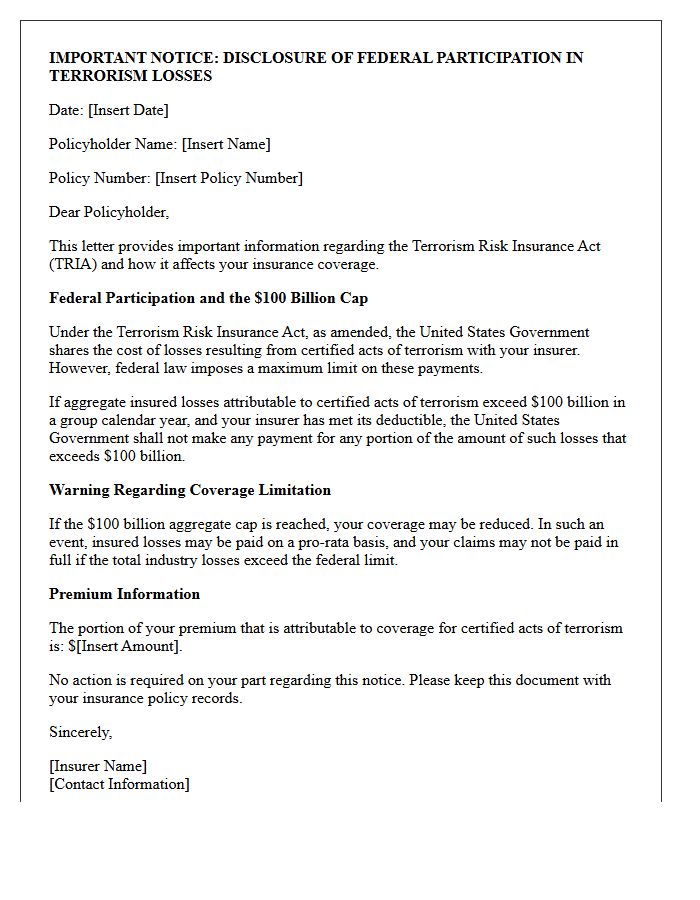 TRIA Federal Cap Disclosure Warning Letter