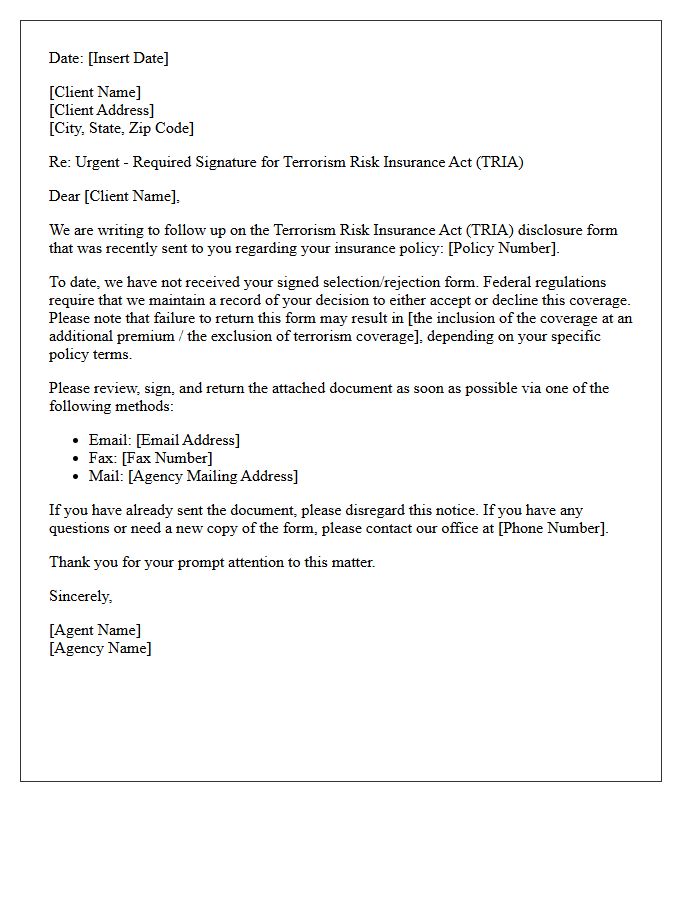 Agency Follow-Up TRIA Signature Letter