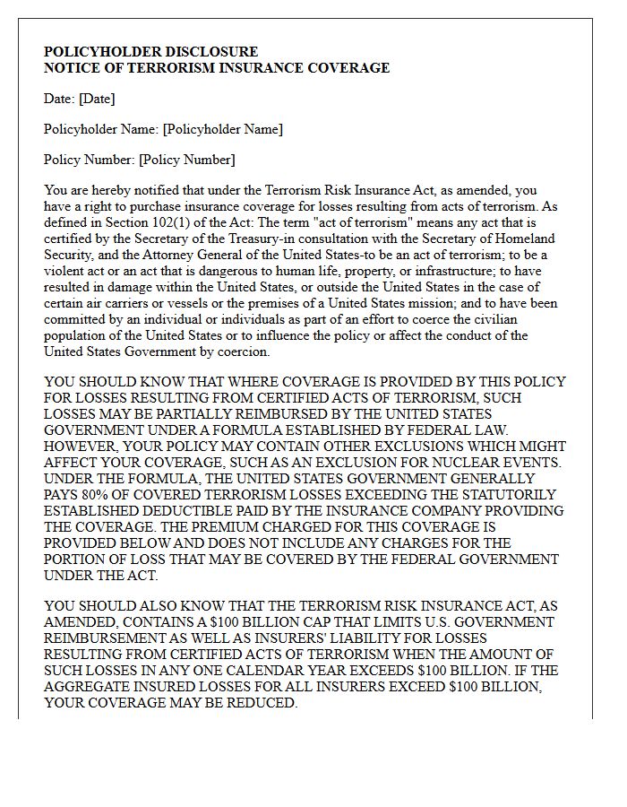 Multi-State TRIA Compliance Disclosure Letter