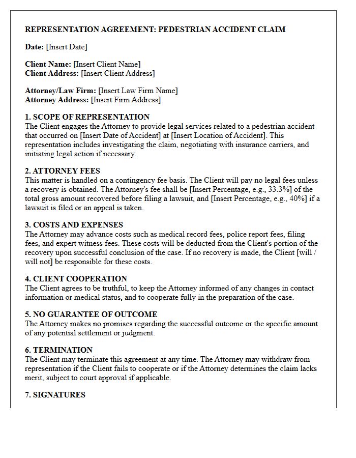 Pedestrian Accident Representation Engagement Letter