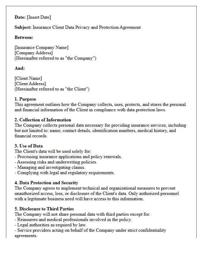 Insurance Client Data Privacy and Protection Agreement Letter