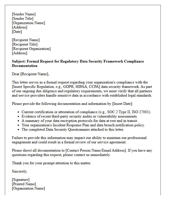 Regulatory Data Security Framework Compliance Request Letter