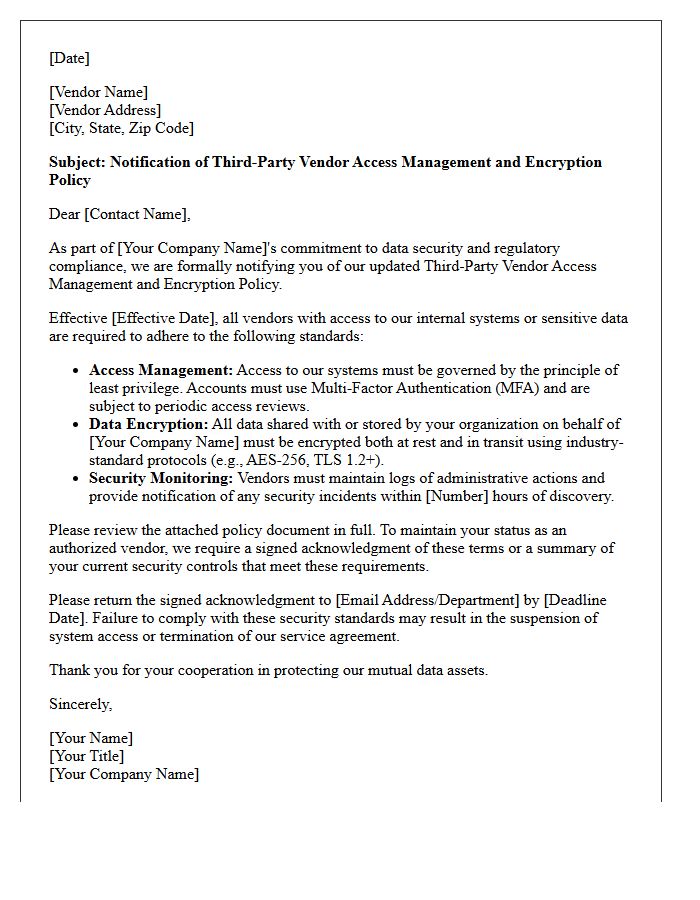 Third-Party Vendor Access Management and Encryption Policy Letter