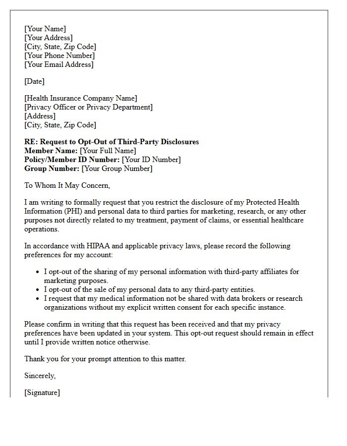 Health Insurance Third-Party Disclosure Opt-Out Letter