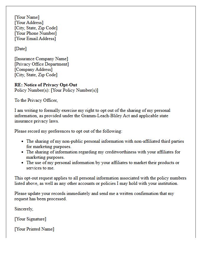 Property and Casualty Insurance Privacy Opt-Out Letter
